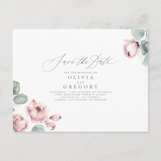 Dusty Roos Elegant Romantisch Save The Date Aankondigingskaart (Voorkant)