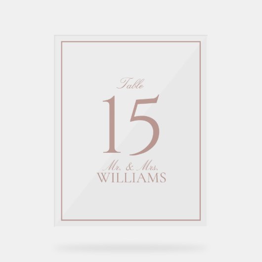 Dusty Roos Elegant Script Trouwtafel Nummer Acryl Bord (Voorkant)