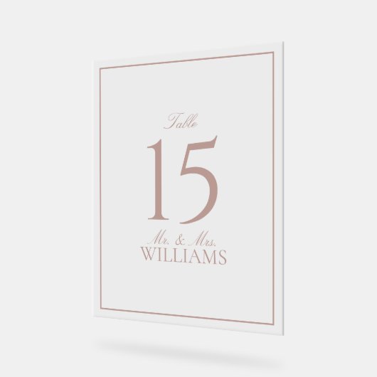 Dusty Roos Elegant Script Trouwtafel Nummer Acryl Bord (Hoek)