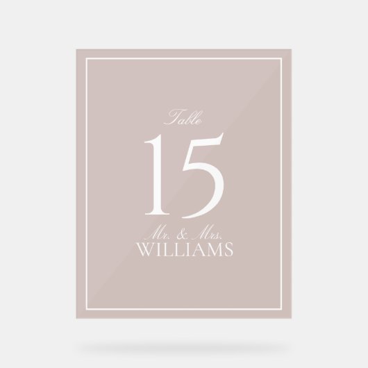 Dusty Roos Elegant Script Trouwtafel Nummer Acryl Bord (Voorkant)