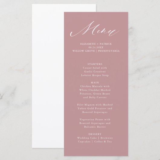 Dusty Roos Elegant Script Typografie Menu (Voorkant / Achterkant)