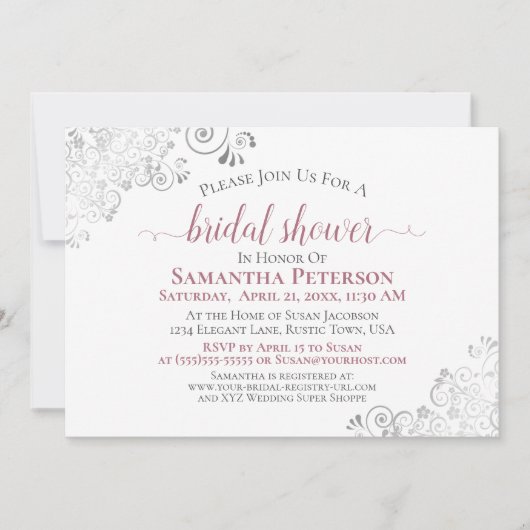 Dusty Roos Elegant Silver Lace White Vrijgezellenf Kaart (Voorkant)