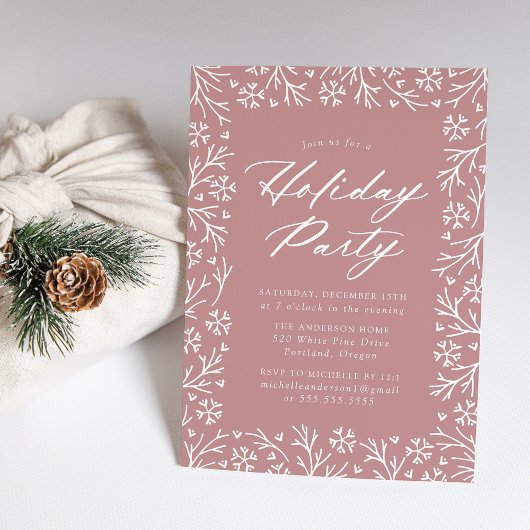Dusty Roos Elegant Snowflake Holiday Kaart