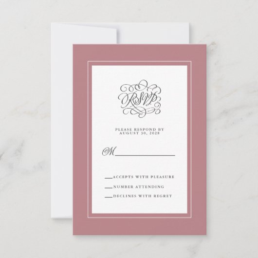 Dusty Roos Elegant Wedding Calligraphy Enclosure RSVP Kaartje (Voorkant)