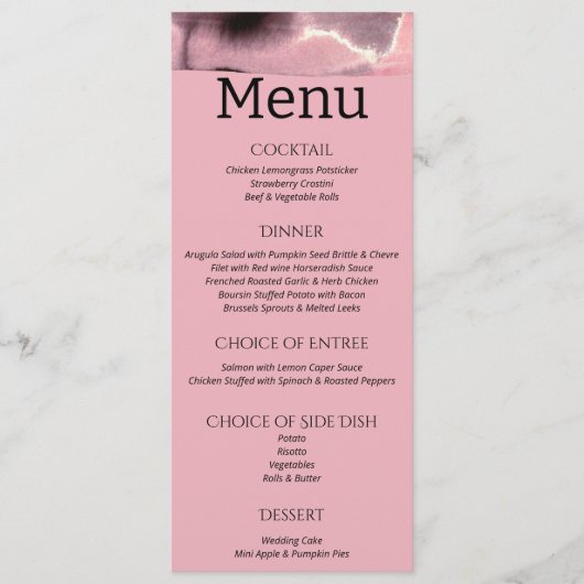 Dusty Roos en Black Modern Wedding Menu (Voorkant)