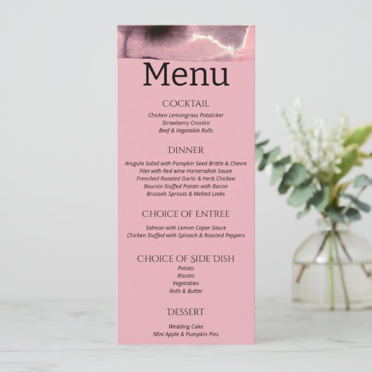 Dusty Roos en Black Modern Wedding Menu (Staand voorkant)