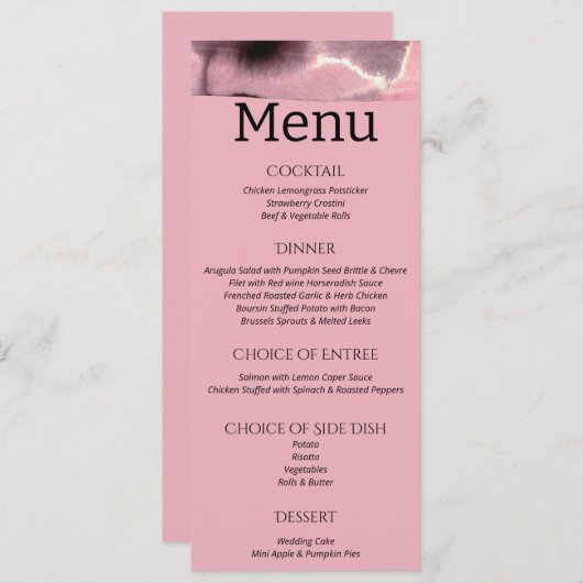 Dusty Roos en Black Modern Wedding Menu (Voorkant / Achterkant)