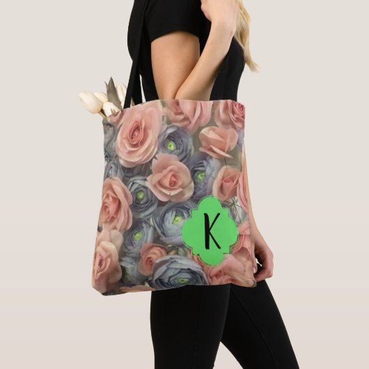 Dusty Roos en Blue Floral Bloom Design Tote Bag (Dichtbij)