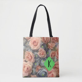 Dusty Roos en Blue Floral Bloom Design Tote Bag