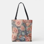 Dusty Roos en Blue Floral Bloom Design Tote Bag (Achterkant)