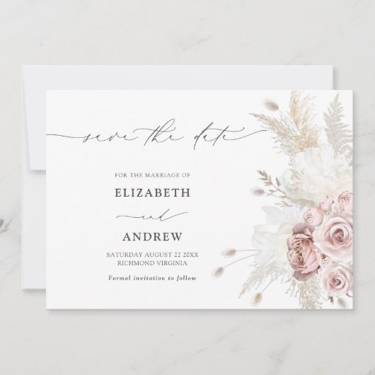 Dusty Roos en Blush Floral Save the Date (Voorkant)