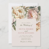 Dusty Roos en Blush Pink Peony bruiloft uitnodigin Kaart (Voorkant)