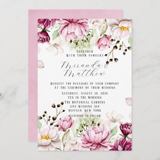 Dusty Roos en Blush Pink Peony Wedding Kaart (Voorkant / Achterkant)