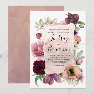 Dusty Roos en Bourgogne Floral Wedding Jubileum Kaart