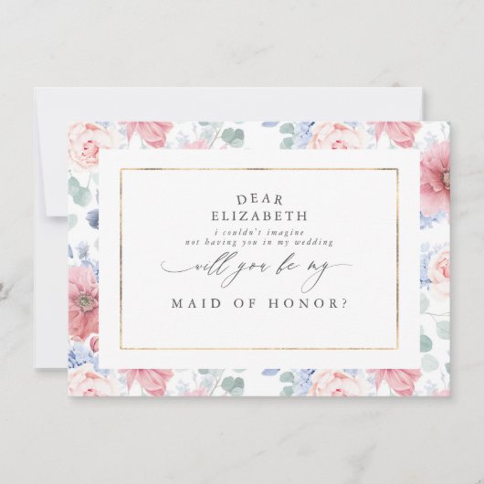 Dusty Roos en Dusty Blue Bruidsmeisje Voorstel Kaart (Voorkant)