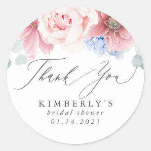 Dusty Roos en Dusty Blue Floral Bedankt Ronde Sticker