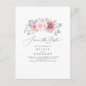 Dusty Roos en Dusty Blue Floral Save the Date Aankondigingskaart (Voorkant)