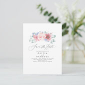 Dusty Roos en Dusty Blue Floral Save the Date Aankondigingskaart (Staand voorkant)