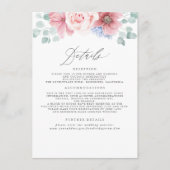 Dusty Roos en Dusty Blue Floral Wedding Details Informatiekaartje (Voorkant)