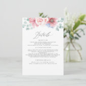 Dusty Roos en Dusty Blue Floral Wedding Details Informatiekaartje (Staand voorkant)