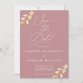 Dusty Roos en Gold Save the Date Invitation Kaart