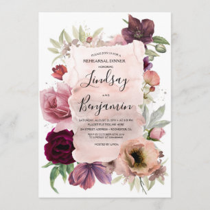 Dusty Roos en Marsala Red Floral repetitie diner Kaart
