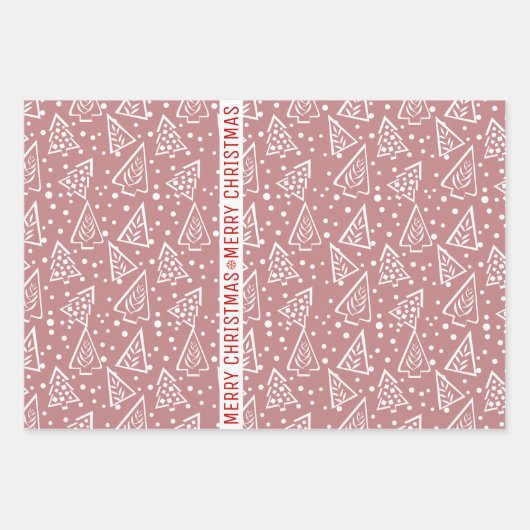 Dusty roos en white Merry kerstbomen Inpakpapier Vel (Voorkant 3)
