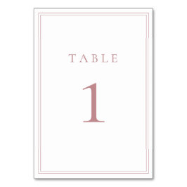 Dusty Roos en White Minimalist Table Number Kaart