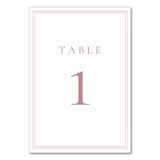 Dusty Roos en White Minimalist Table Number Kaart (Voorkant)