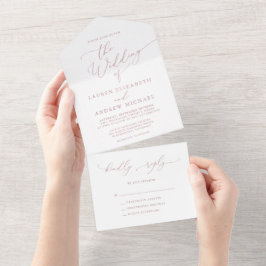 Dusty Roos en White Minimalist Weddenschap All in  One Uitnodiging