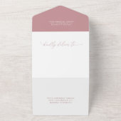 Dusty Roos en White Minimalist Wedding All In One Uitnodiging (Buitenkant)