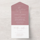 Dusty Roos en White Minimalist Wedding All In One Uitnodiging (Binnen)