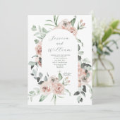 Dusty Roos Eucalyptus Script QR Code Wedding Kaart (Staand voorkant)