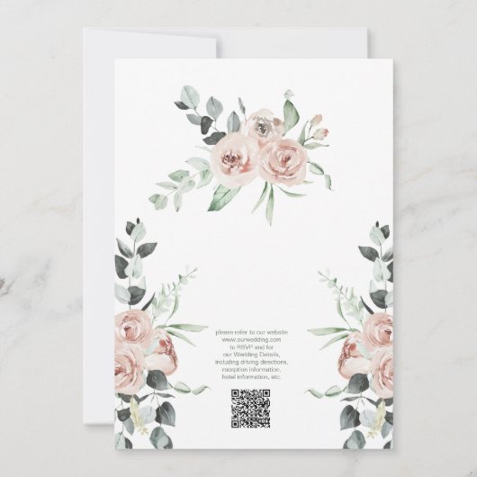 Dusty Roos Eucalyptus Script QR Code Wedding Kaart (Achterkant)