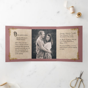 Dusty Roos FairyTale Wedding Foto Drieluik Uitnodiging