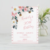 Dusty Roos Floral 30th Birthday Invitation Kaart (Staand voorkant)