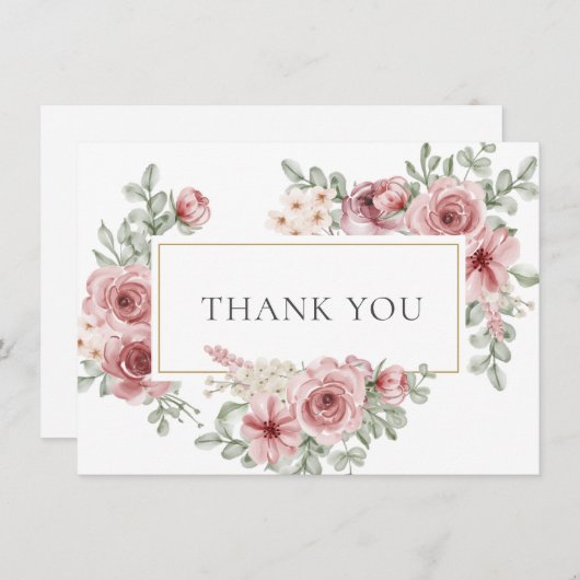 Dusty Roos Floral Bedankkaart (Voorkant / Achterkant)