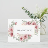 Dusty Roos Floral Bedankkaart (Staand voorkant)