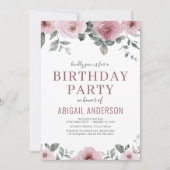 Dusty Roos Floral Birthday Party any Age Kaart (Voorkant)