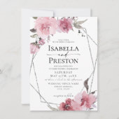 Dusty Roos Floral Blush Boho Silver Foil Wedding Kaart (Voorkant)