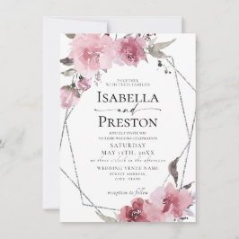 Dusty Roos Floral Blush Boho Silver Foil Wedding Kaart
