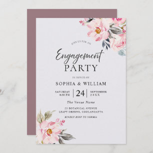 Dusty Roos Floral Blush Pink Engagement Party Kaart
