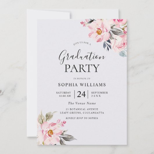 Dusty Roos Floral Blush Pink Graduation Party Kaart (Voorkant)