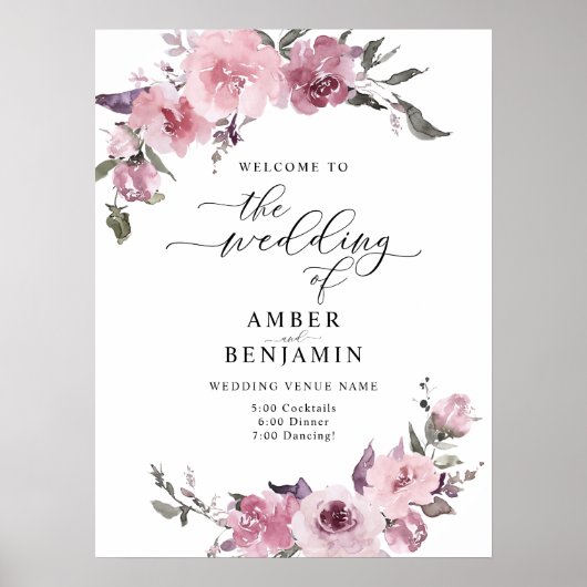 Dusty Roos Floral Blush Pink Mauve Weddenschap Wel Poster (Voorkant)