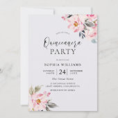 Dusty Roos Floral Blush Pink Quinceanera Party Kaart (Voorkant)