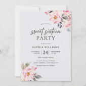 Dusty Roos Floral Blush Pink Sweet 16 Uitnodiging (Voorkant)