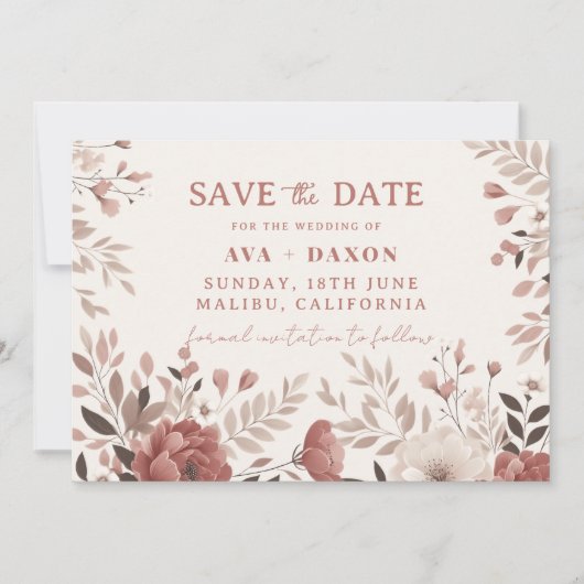Dusty Roos Floral Blush Wedding Save The Date (Voorkant)