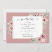 Dusty Roos Floral Botanical Photo Wedding Save The Date (Voorkant)