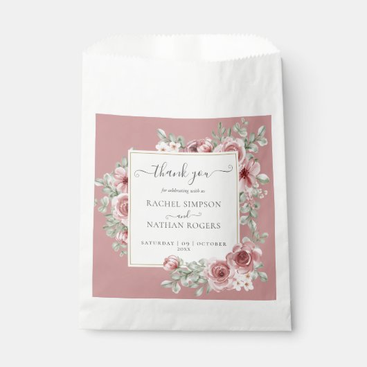 Dusty Roos Floral Botanical Weddenschap Bedankt Bedankzakje (Voorkant)