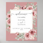 Dusty Roos Floral Botanical Weddenschap Welkom Poster (Voorkant)